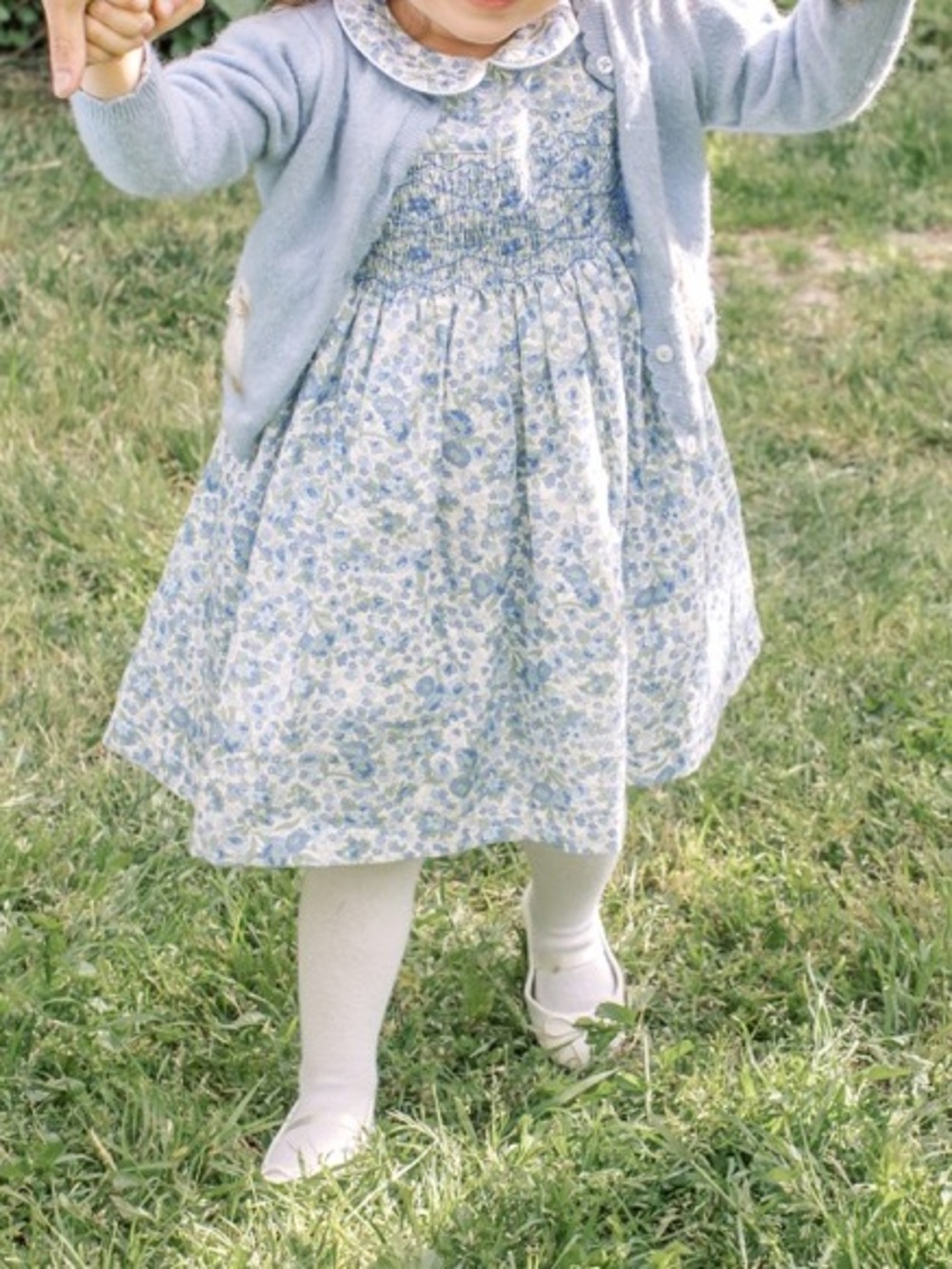Trotters Blue Floral Dress with Peter Pan Collar